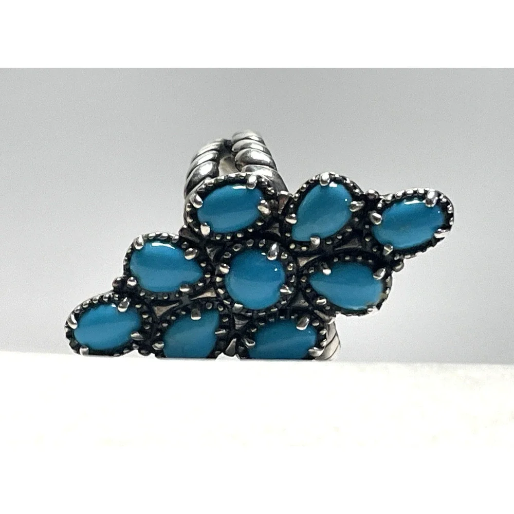 Carolyn Pollack 925 Sterling Silver Turquoise Cluster Ring Size 7.75 Statement